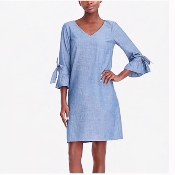 J Crew Chambray Ruffle 3/4 sleeve Dress size 4 - Picture 9 of 9